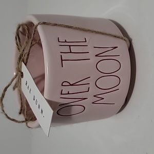 Rae Dunn Small Pink with Red OVER THE MOON Planter with Feet